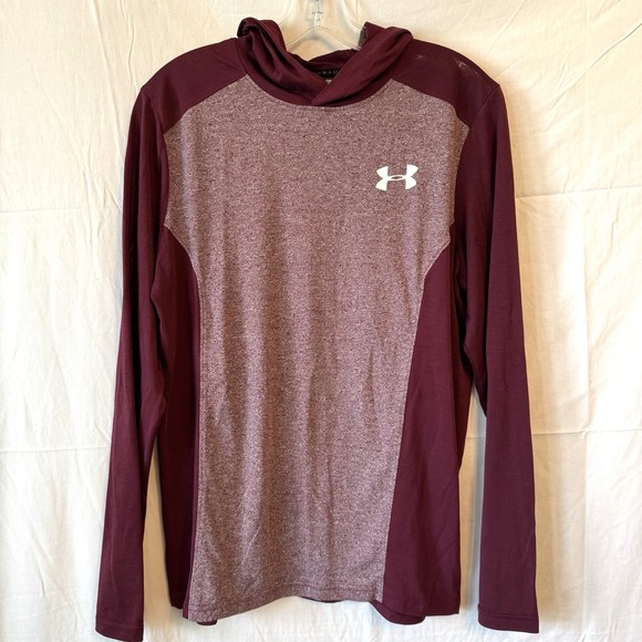 Under Armour Other - Under Armour Threadborne HeatGear Hoodie Medium Loose Fit Maroon Lightweight Gym